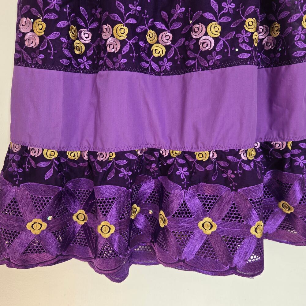 Fairy Women Peasant Skirt Crochet Floral Patchwork Sheer Feminine Medium - Picture 5 of 10